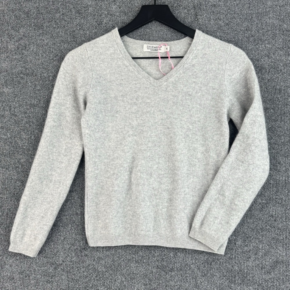 Lochmere Cashmere Sweater Womens S Gray Vneck Washable Casual Preppy Luxury